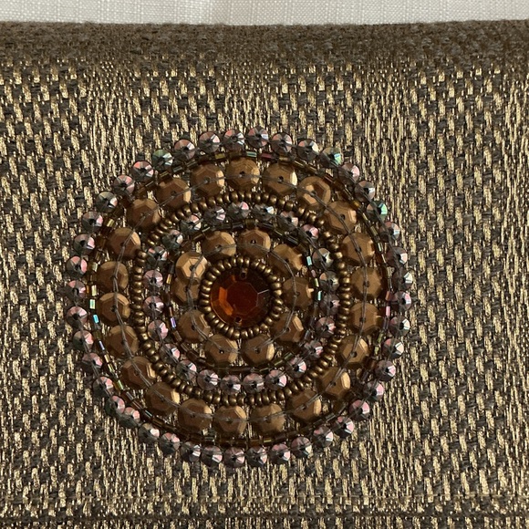 Gold Beaded Evening Clutch with Chain Strap - Picture 2 of 4